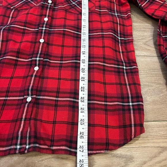 Express Red Plaid Button Down Shirt Lace Back Detail Women’s M - Picture 5 of 7
